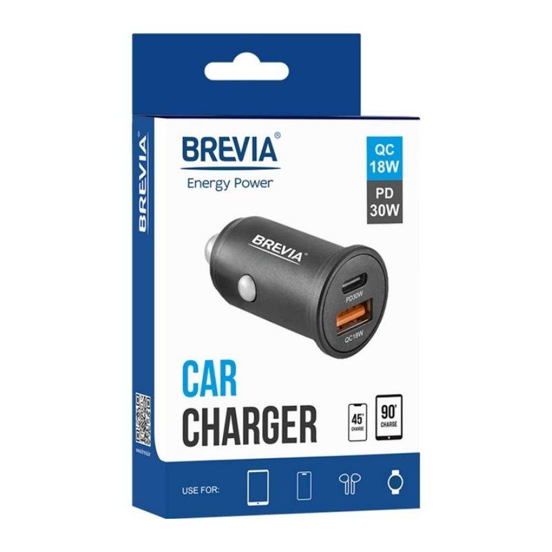 Автомобільний зарядний пристрій Brevia ePower DualMetal 48W 1xUSB-C+1xUSB-A, чорний (46248CAB)