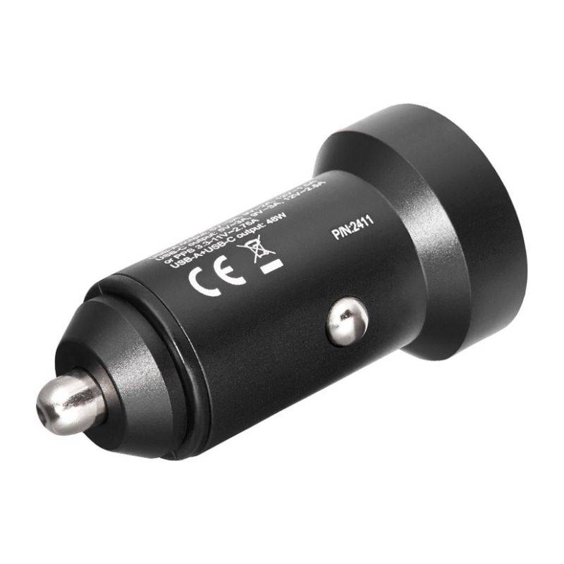 Автомобільний зарядний пристрій Brevia ePower DualMetal Display 48W 1xUSB-C+1xUSB-A, чорний металік