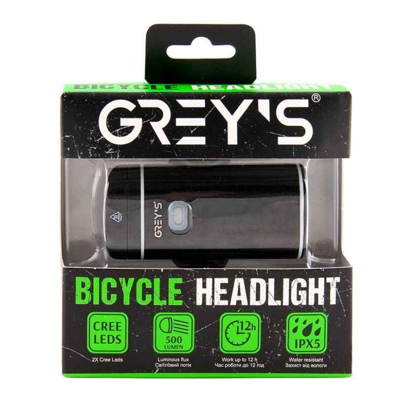 Фара на велосипед на кермо 500Lm Grey's 1800mAh IPX5 4 режимів до 12 годин роботи (GR10140)