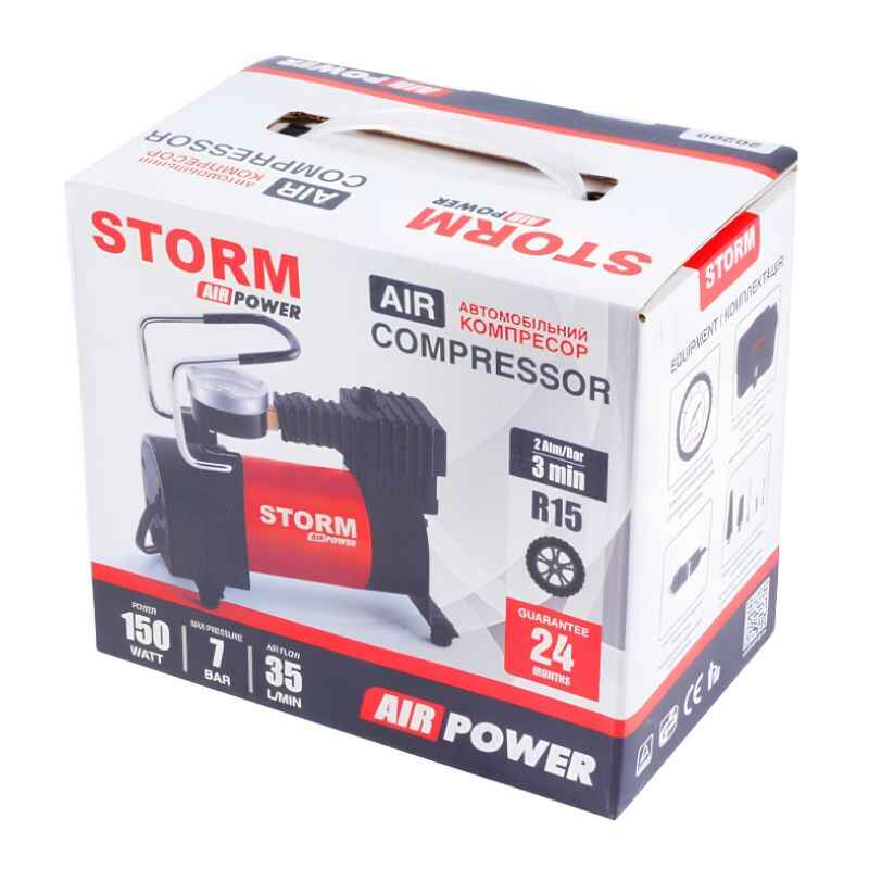 Автомобільний компресор у прикурювач однопоршневий для шин R13-R15 STORM Air Power 7Атм 35л/хв 150Вт (20200)