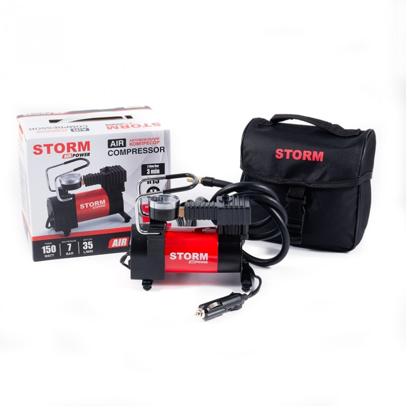 Автомобільний компресор у прикурювач однопоршневий для шин R13-R15 STORM Air Power 7Атм 35л/хв 150Вт (20200)