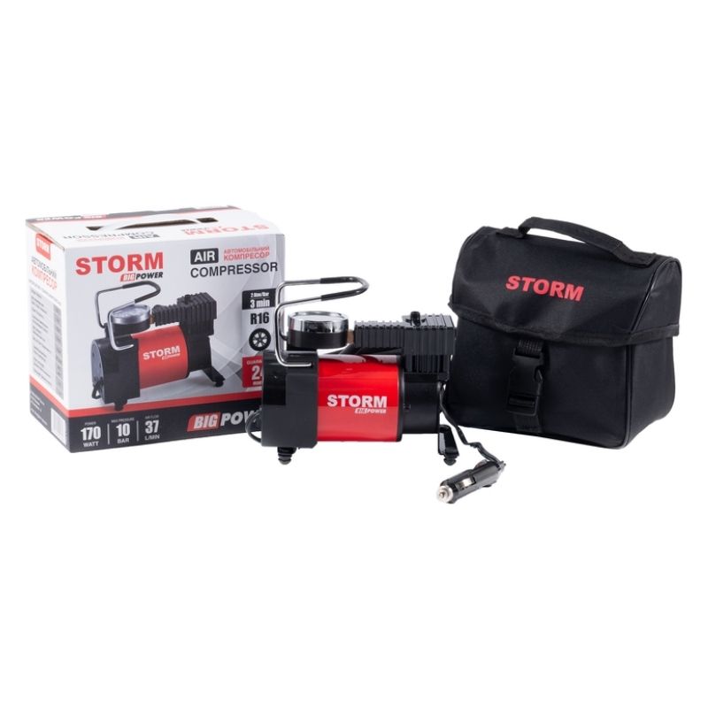 Автомобільний компресор у прикурювач однопоршневий для шин R13-R16 STORM Big Power 10Атм 37л/хв 170Вт (20300)