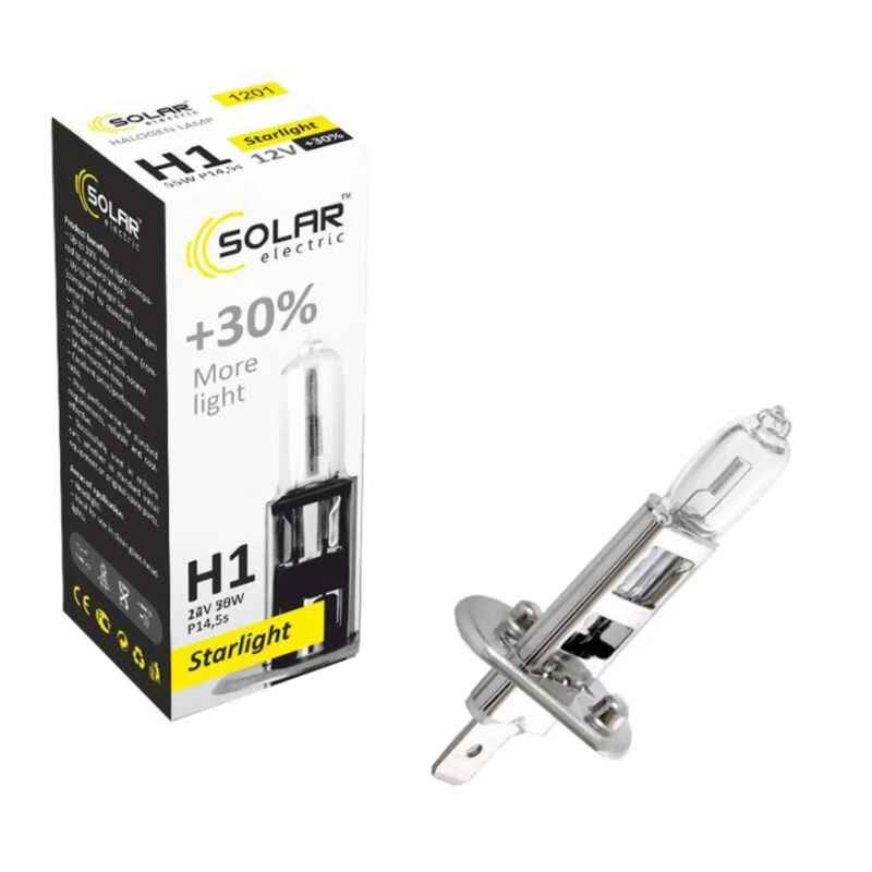 Лампа галогенна цоколь H1 Solar 12V +30% 1шт (1201)