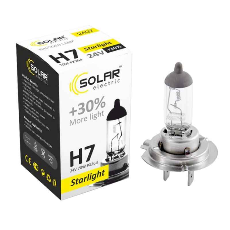 Лампа галогенна Solar H7 24В +30% 1шт (2407)