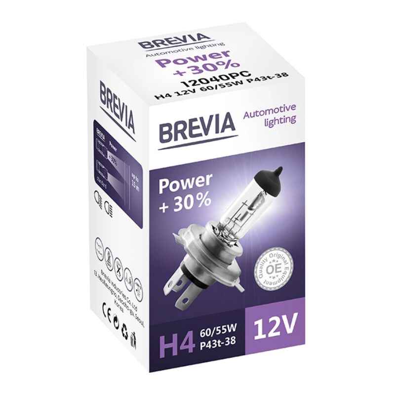 Лампа галогенна цоколь H4 Brevia Power +30% 1шт (12040PC)