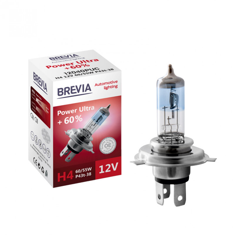 Лампа галогенна Brevia H4+ 60% картон (12040PUC)