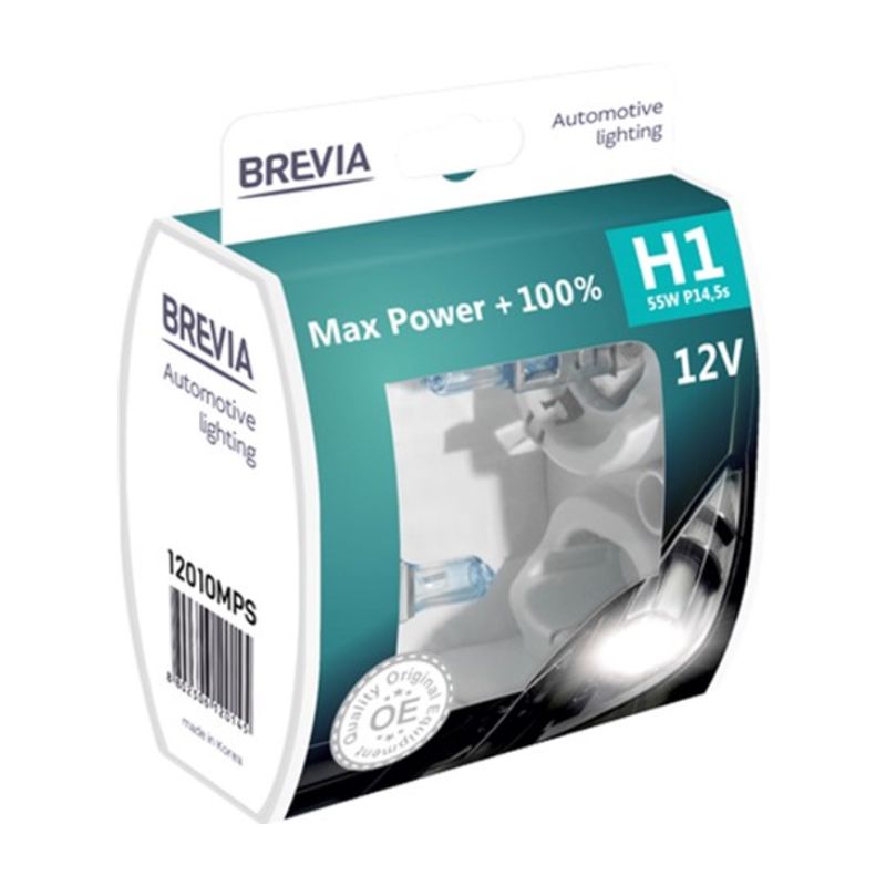 Лампи галогенні Brevia H1 Max Power + 100% set 2шт (12010MPS)