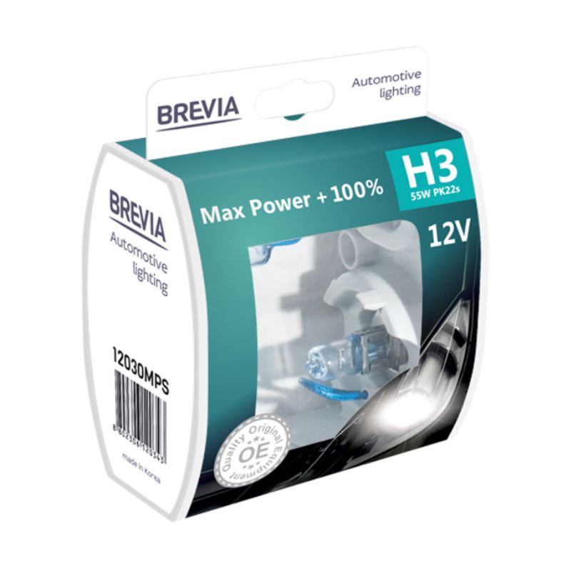 Лампи галогенні Brevia H3 Max Power + 100% 2шт (12030MPS)