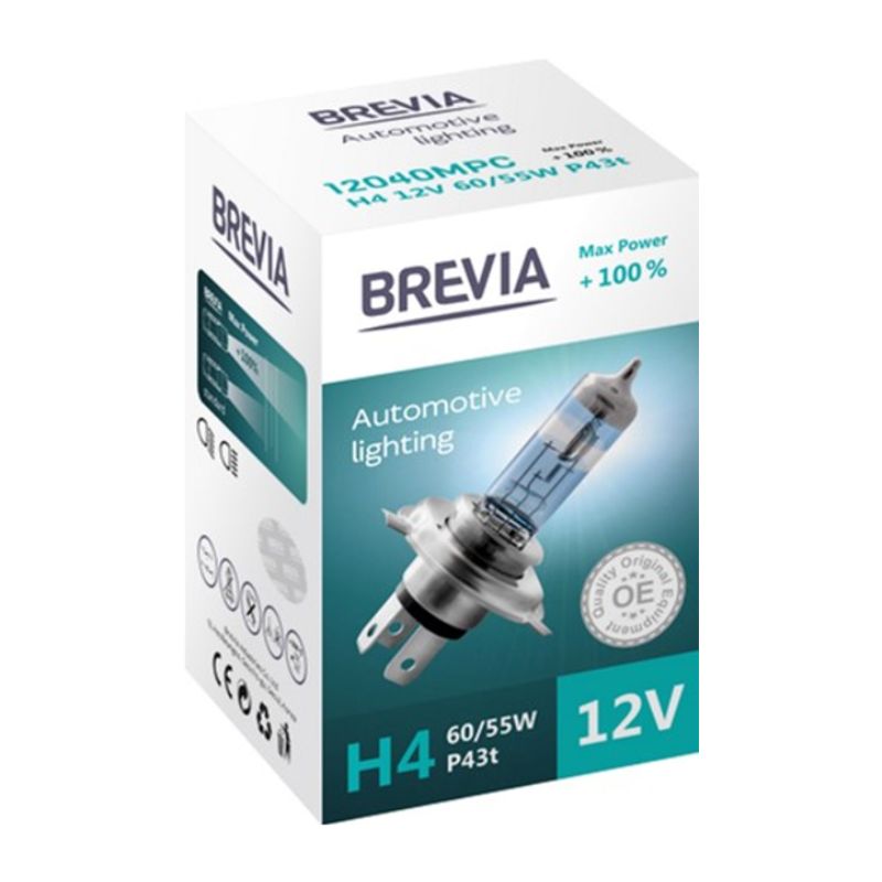 Лампа галогенна H4 Brevia Max Power + 100% 1шт (12040MPC)