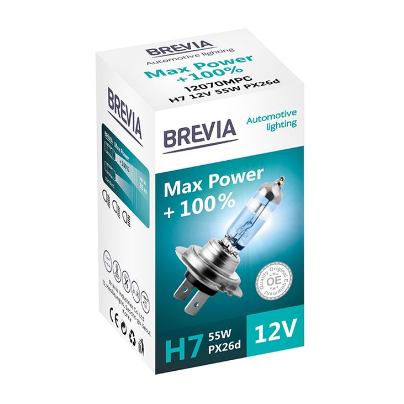 Лампа галогенна цоколь H7 Brevia Max Power + 100% 1шт (12070MPC)