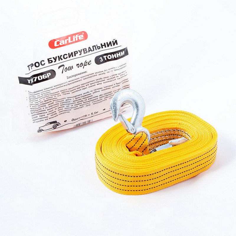 Трос буксирувальний 3т-5,5м пакет CarlLife (TR706/P)