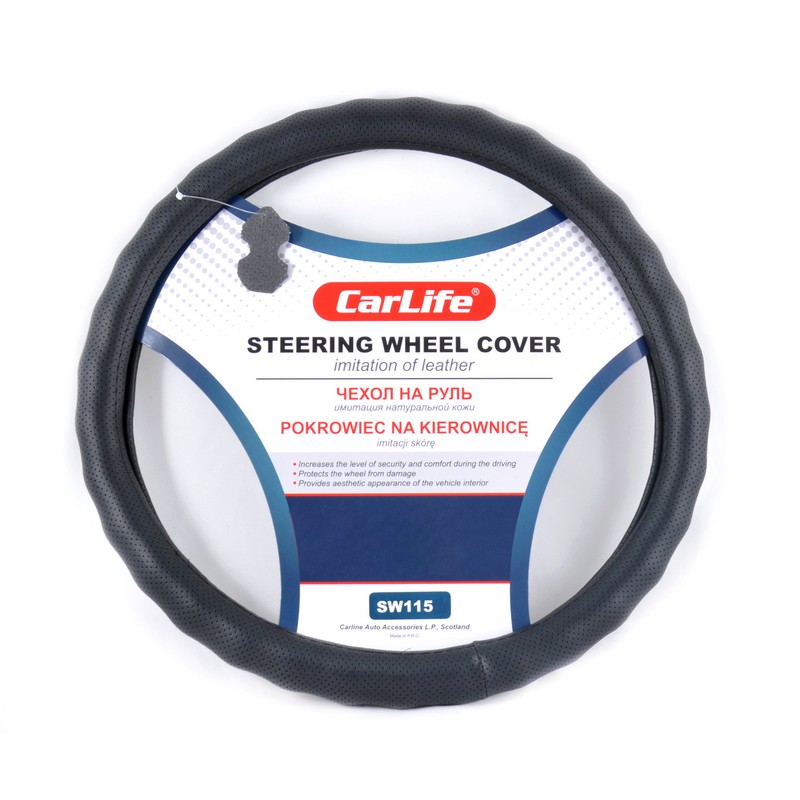 Чохол для керма шкірозамінник чорний Carlife (SW115S)