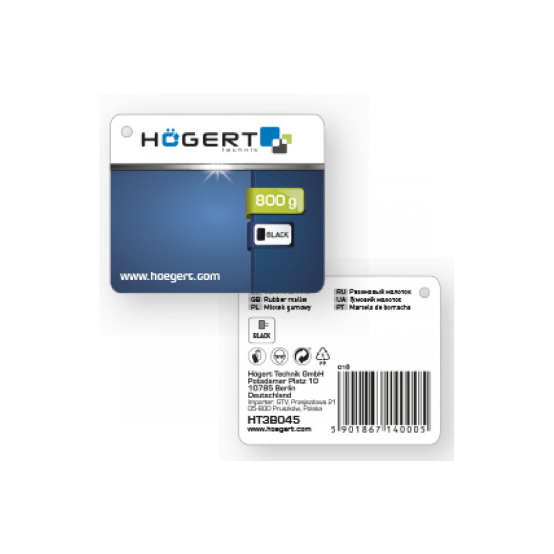 Молоток гумовий чорний 800 г з дерев'яною рукояткою Hogert (HT3B045)