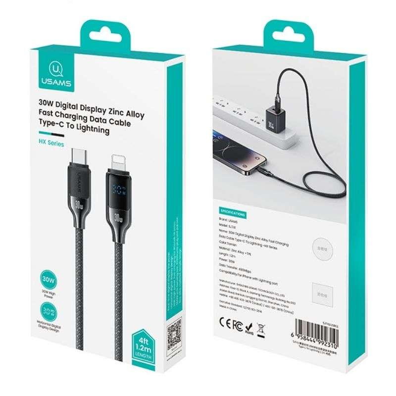 Кабель синхронізації Type-C To Lightning 30W для передачі даних і зарядки 1.2м чорний (SJ741USB02)