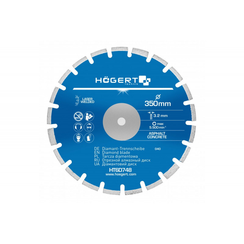 Диск відрізний алмазний по асфальту та бетону 350х3.2х25.4 мм Hogert (HT6D748)