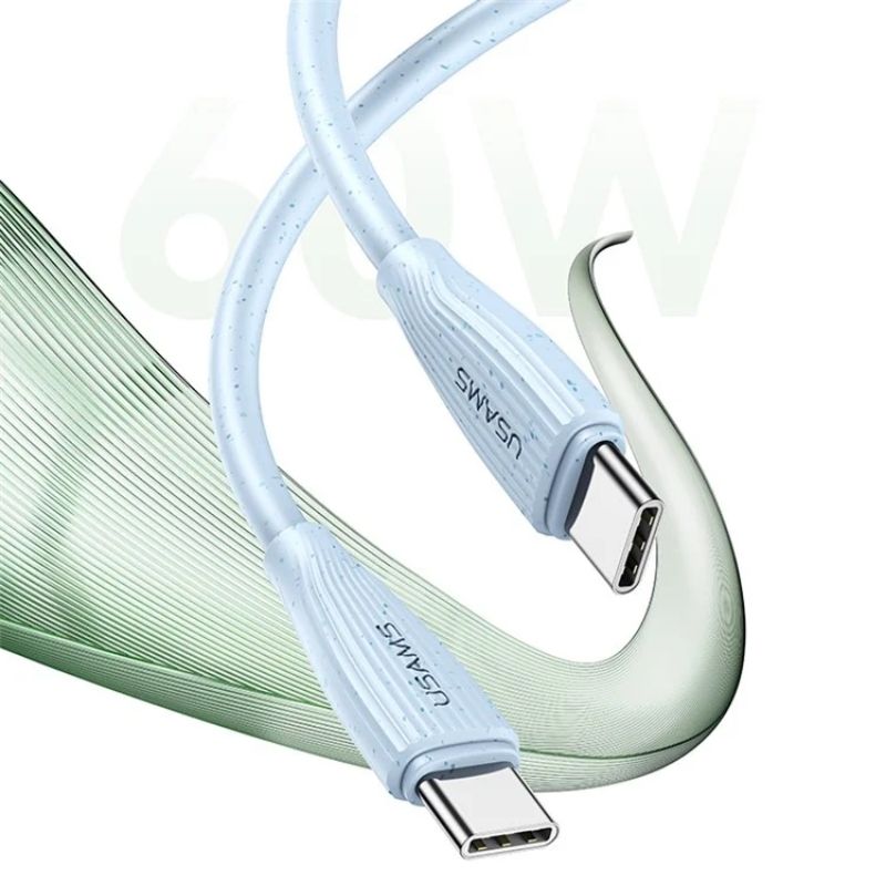 Кабель для зарядки і передачі даних Type-C-Type-C 480Мб/с 60W 1м блакитний Usams Green Series (SJ716USB03)