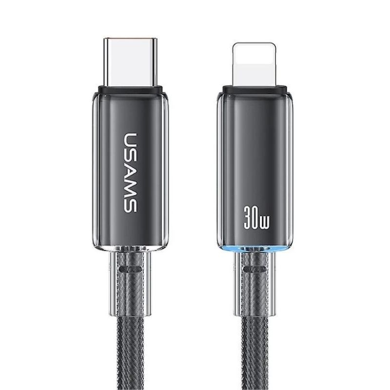 Кабель для зарядки і передачі даних Type-C-Lightning 480Мб/с 30W 1.2м чорний Usams With Light-Cloud Series (SJ659USB01)