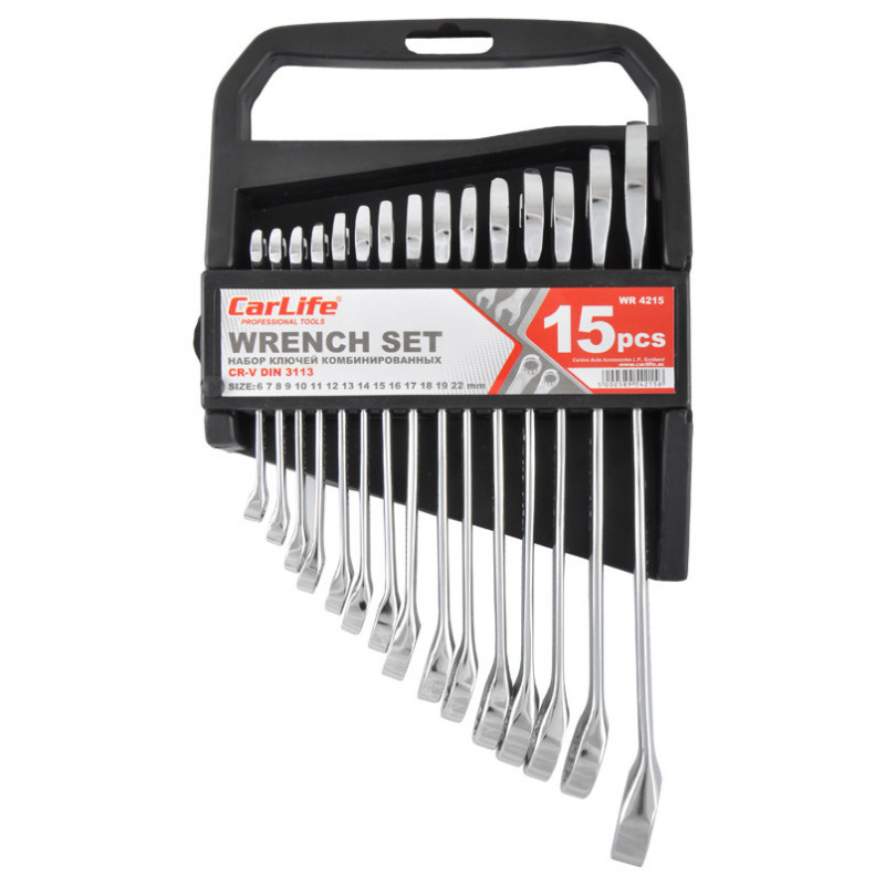 Набор ключей комбинированных Carlife 15шт 6-22 мм 6-7-8-9-10-11-12-13-14-15-16-17-18-19-22 (WR4215)