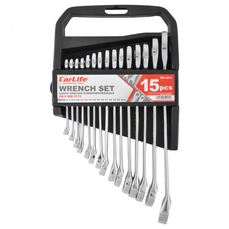 Набор ключей комбинированных Carlife 15шт 6-22 мм 6-7-8-9-10-11-12-13-14-15-16-17-18-19-22 (WR4215)
