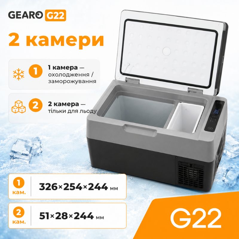 Портативний холодильник 22л Gearo автохолодильник компресорний пластиковий 12/24В 220В (G22)