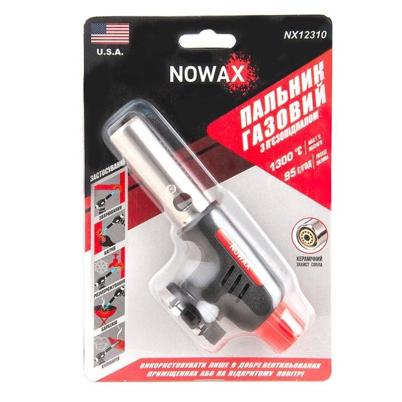 Горелка газовая с пьезоподжигом 95г/ч NOWAX с керамической защитой (NX12310)