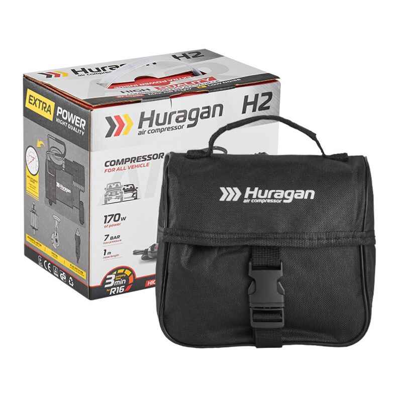 Автокомпресор однопоршневий від прикурювача HURAGAN автомобільний компресор для шин R13-R16 7Атм 37 л/хв 170Вт (H0200)