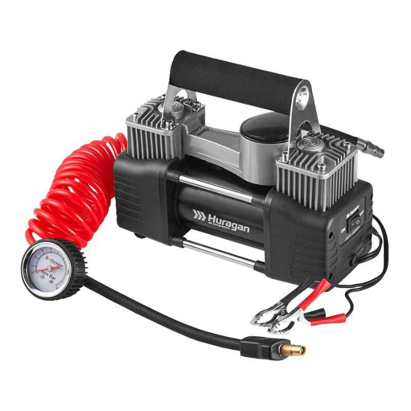 Автокомпресор двопоршневий на клеми АКБ HURAGAN автомобільний компресор для шин R13-R19 85 л/хв 10Атм (H0500)