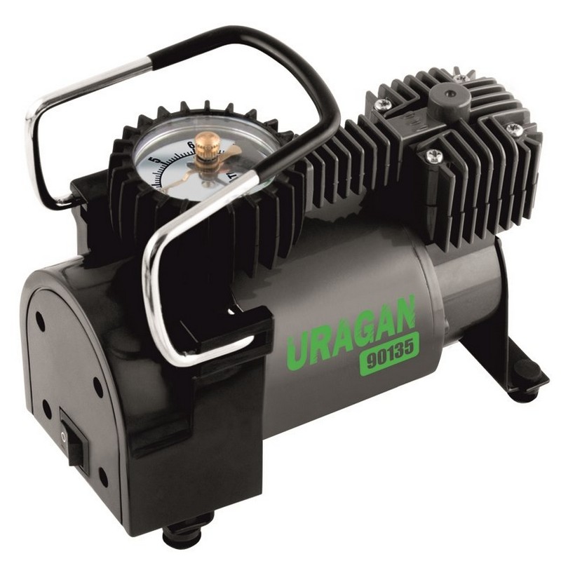 Автокомпресор однопоршневий від прикурювача URAGAN автомобільний компресор з автостопом для шин R13-R16 7Атм 37 л/хв 170Вт (90135)