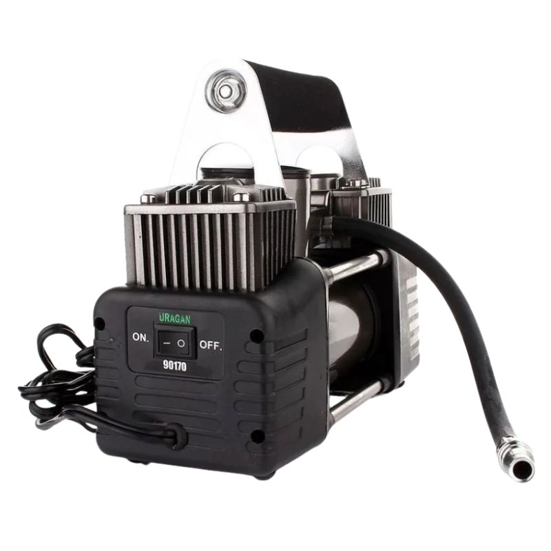 Автокомпресор двопоршневий на клеми АКБ URAGAN автомобільний компресор для шин R13-R19 85 л/хв 10Атм (90170)
