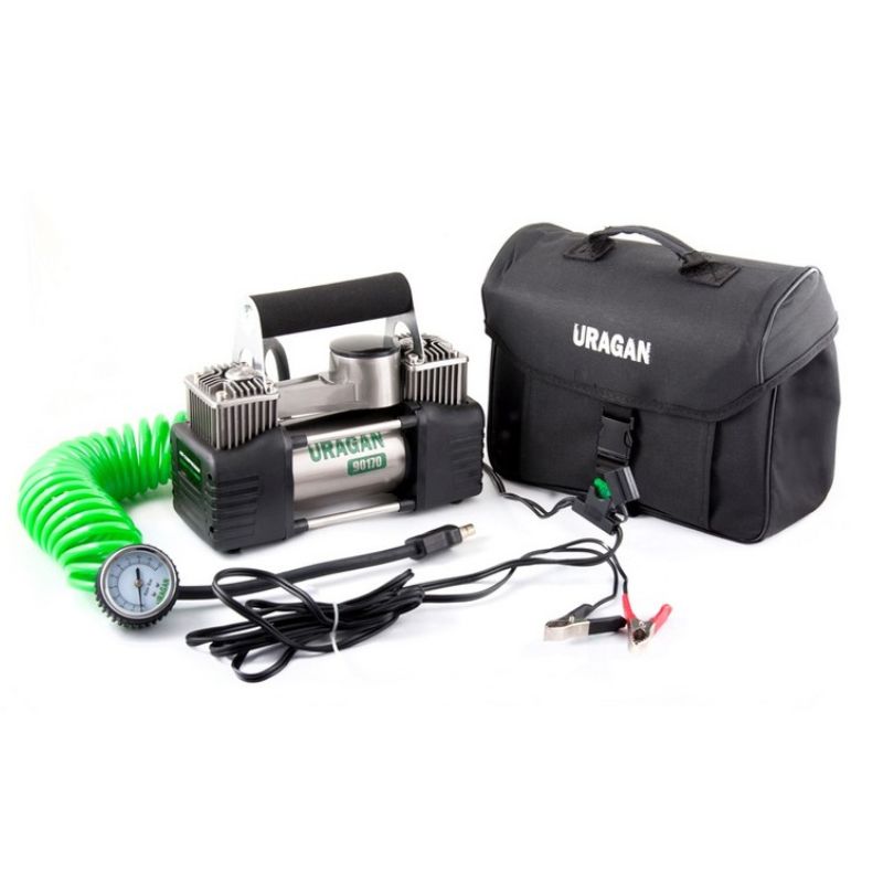 Автокомпресор двопоршневий на клеми АКБ URAGAN автомобільний компресор для шин R13-R19 85 л/хв 10Атм (90170)