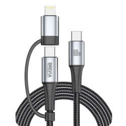 Кабель BREVIA Type-C to Type-C/Lightning 60W 1,2m, black, box (250шт.) (58120BCC/LC1)