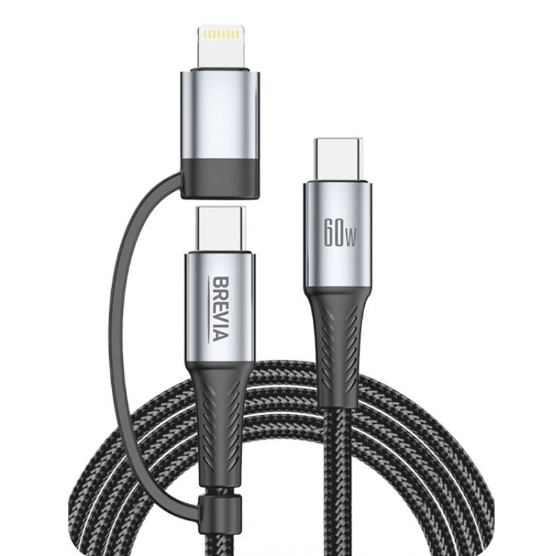 Кабель BREVIA Type-C to Type-C/Lightning 60W 1,2m, black, box (250шт.) (58120BCC/LC1)