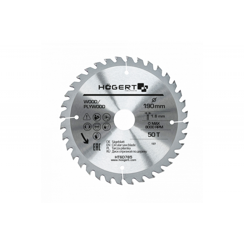 Диск пильний по дереву 190x50Tx30 Mn65 Hogert (HT6D785)