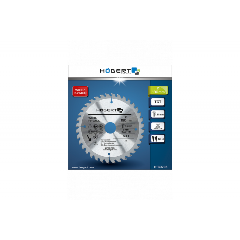 Диск пильний по дереву 190x50Tx30 Mn65 Hogert (HT6D785)