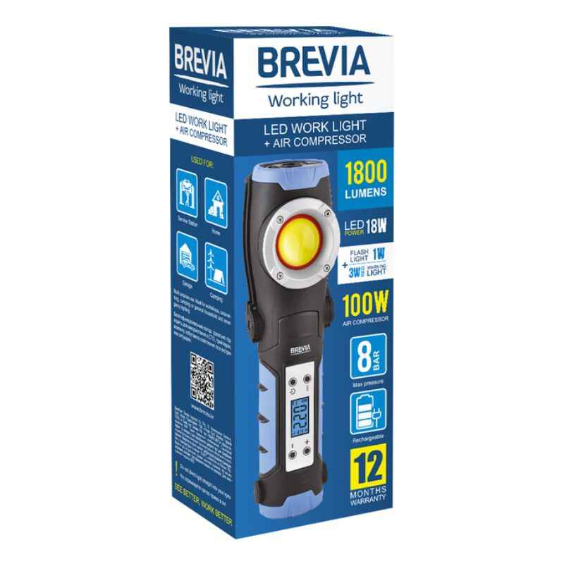 Ліхтар 1800Lm Brevia з компресором акумуляторний 100Вт 20л/хв (11450)