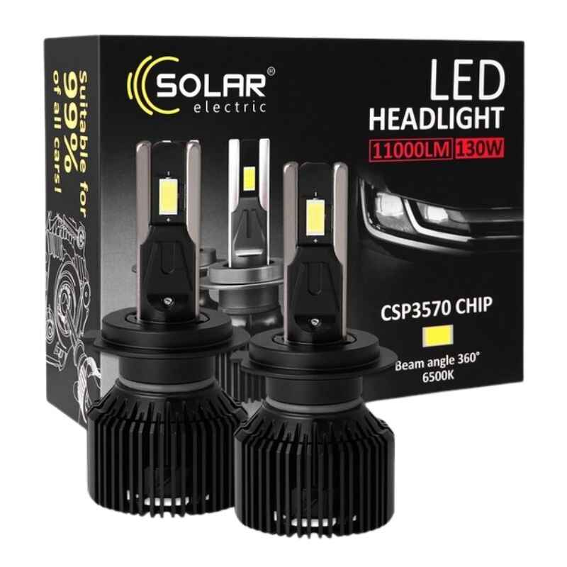 Світлодіодні автолампи LED H7 Solar 12/24V 130W 11000Lm 6500K CSP3570 2шт (8707S2)