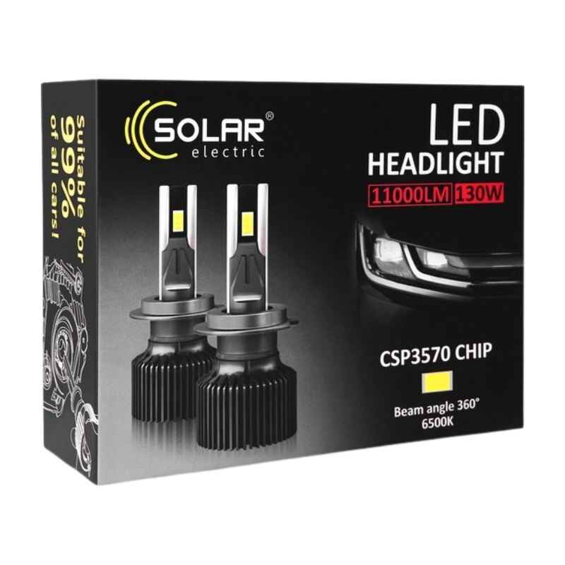 Світлодіодні автолампи LED H7 Solar 12/24V 130W 11000Lm 6500K CSP3570 2шт (8707S2)