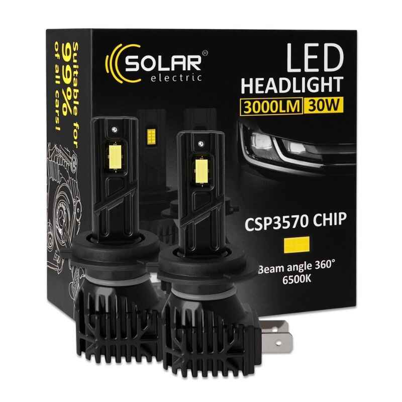 Світлодіодні автолампи LED H7 Solar 12/24V 30W 3000Lm 6500K CSP3570 2шт (8407S2)