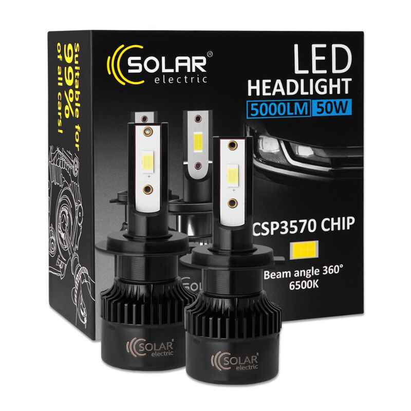 Світлодіодні автолампи LED H7 Solar 12/24V 50W 5000Lm 6500K CSP3570 2шт (8507S2)