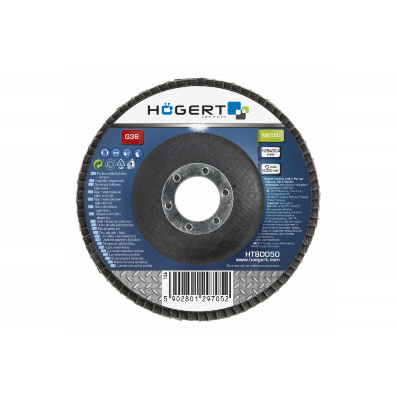 Шліфувальне пелюсткове коло 125x22.4 G120 Hogert (HT8D055)