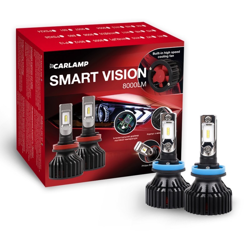 Світлодіодні лампи H11 для авто Carlamp Smart Vision Led автолампи 8000 Lm 6500 K (SM11)