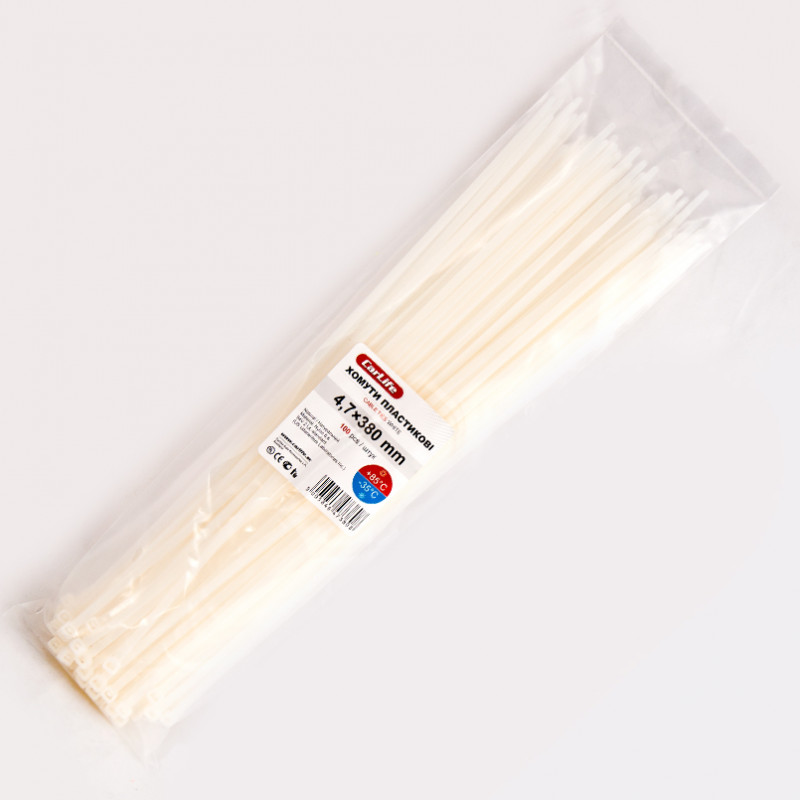 Хомути пластикові білі 4.8x380 CarLife (W4.8x380)