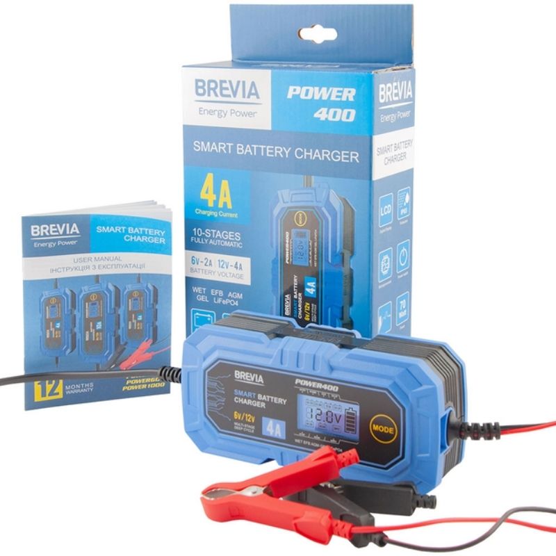 Зарядний пристрій Brevia Power 4А заряджання для акумуляторів батарей 4-120 Aг (20400EP)
