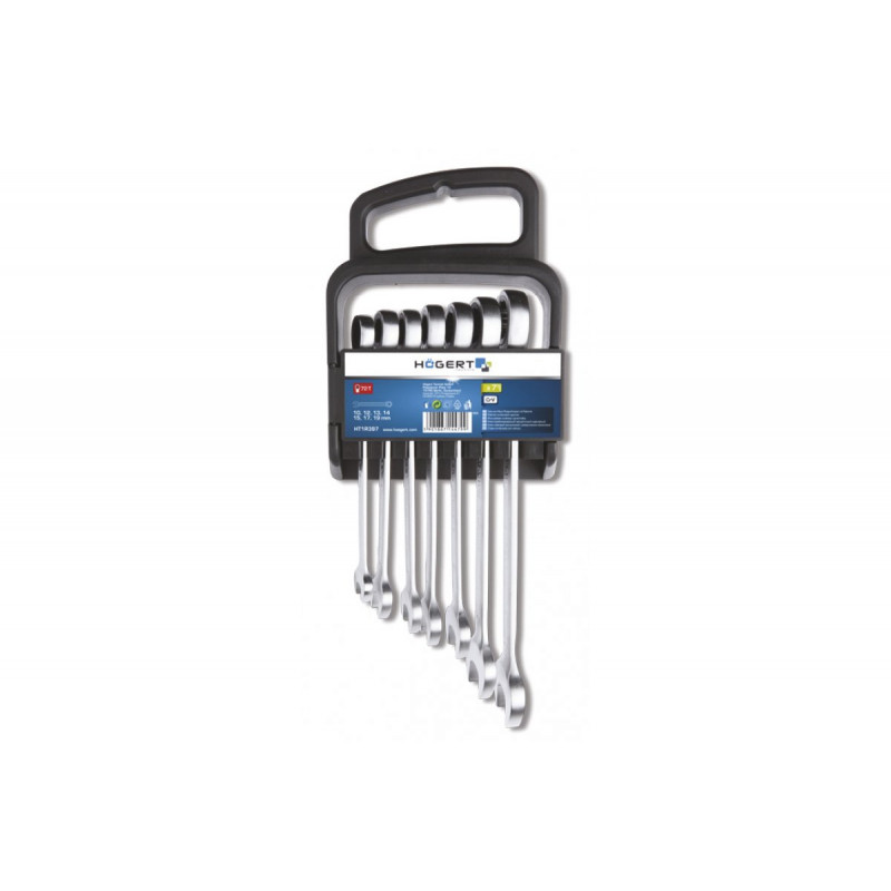 Набор ключей рожково-накидных с трещоткой 7шт 72T Hogert (HT1R397)