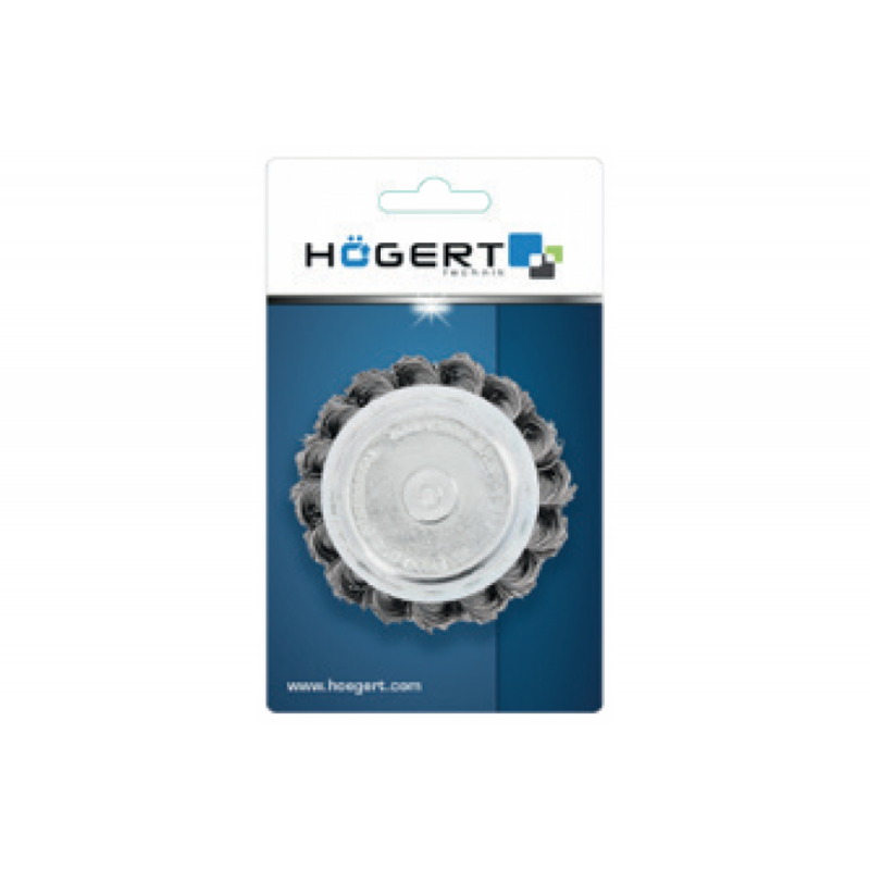 Щітка чашкова 75мм 12500об/хв Hogert кручена з нержавіючої сталі для дриля (HT7D706)