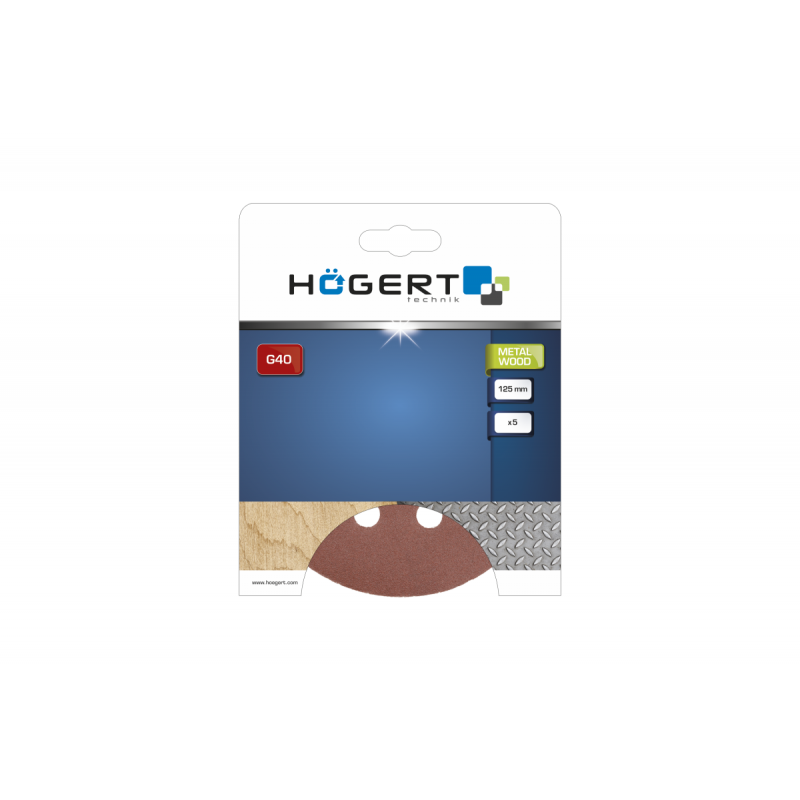 Шліфувальне коло на липучці з отворами 5 шт. 125мм G40 Hogert (HT8D120)