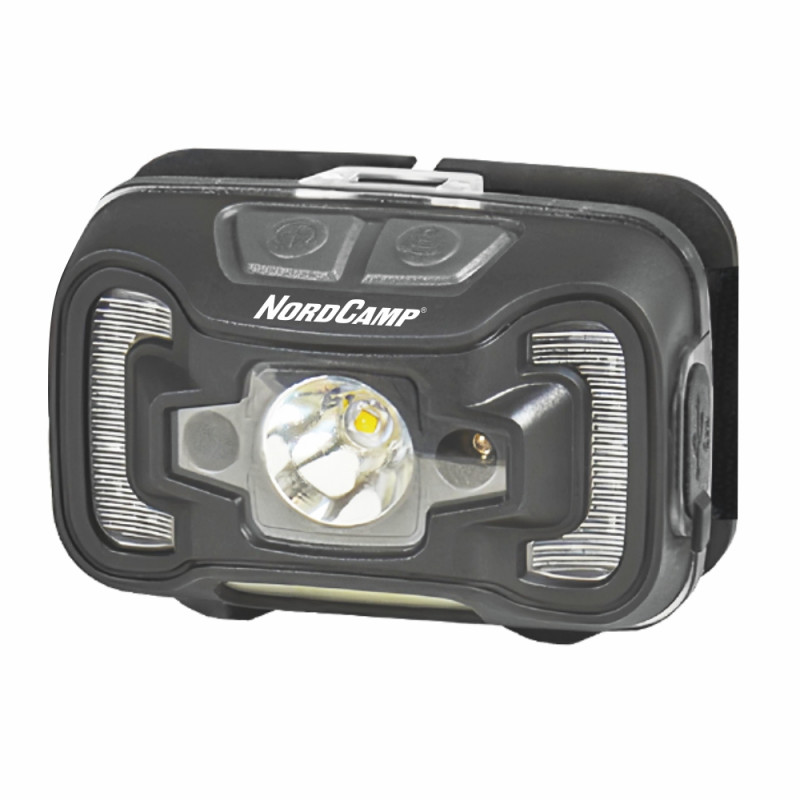 Фонарь налобный 330Lm 5W CREE XTE/COB Nord Camp 1800mAh белый/красный IP44 с датчиком движения (NC30410)