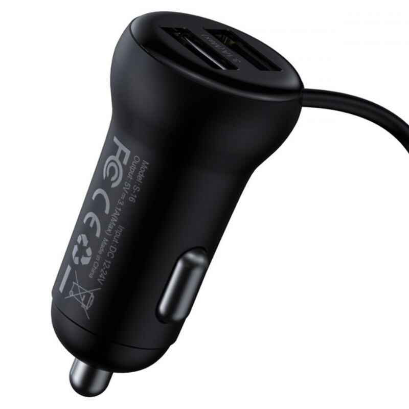 FM модулятор Bluetooth трансмітер для авто 3.1A Baseus 2 USB колір чорний (CCTM-E01)