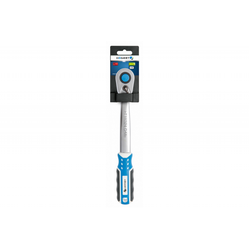 Тріскачка 1/4" 72 зубця 206мм CrV CrMo Hogert вигнута з кнопкою (HT1R324)