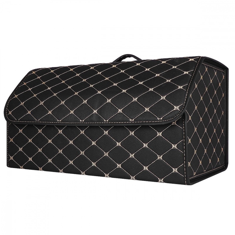 Органайзер в багажник автомобіля чорний штучна шкіра 2 відділення на липучці 54смХ30смХ30см (44650/black beige)